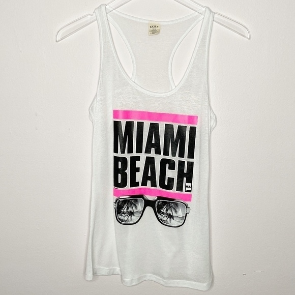 MIAMI BEACH White Graphic Racerback Tank Medium - Picture 1 of 6